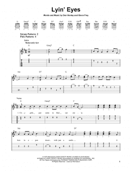 page one of Lyin' Eyes (Easy Guitar Tab)