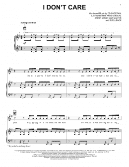 page one of I Don't Care (Piano, Vocal & Guitar Chords (Right-Hand Melody))