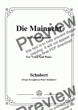 page one of Schubert-Die Mainacht,in c sharp minor,for Voice&Piano