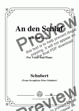 page one of Schubert-An den Schlaf,in B flat Major,for Voice&Piano