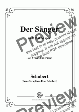 page one of Schubert-Der Sänger,Op.117,in B flat Major,for Voice&Piano