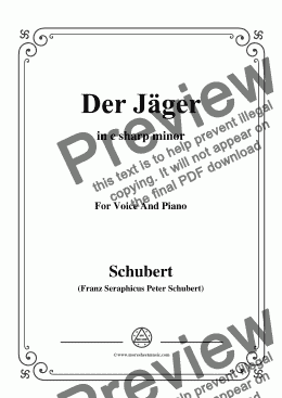 page one of Schubert-Der Jäger,from 'Die Schöne Müllerin',Op.25 No.14,in c sharp minor,for Voice&Pno