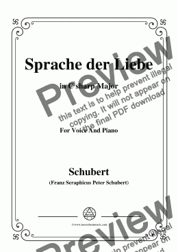 page one of Schubert-Sprache der Liebe,Op.115 No.3,in C sharp Major,for Voice&Piano