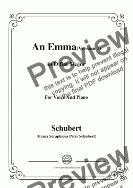 page one of Schubert-An Emma(1st version),in D flat Major,for Voice&Pno