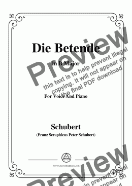 page one of Schubert-Die Betende,in B Major,for Voice&Piano