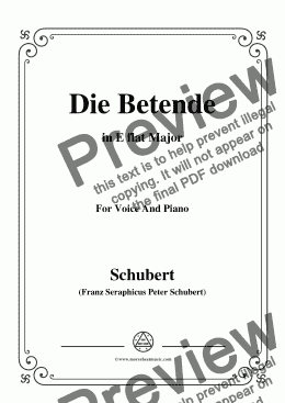 page one of Schubert-Die Betende,in E flat Major,for Voice&Piano