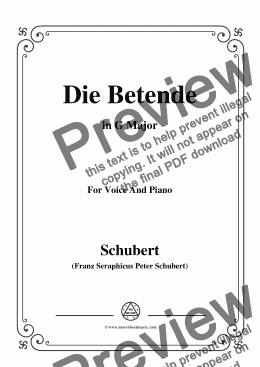 page one of Schubert-Die Betende,in G Major,for Voice&Piano