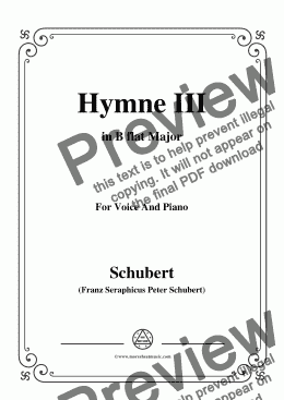 page one of Schubert-Hymne(Hymn III),D.661,in B flat Major,for Voice&Piano
