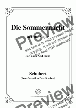 page one of Schubert-Die Sommernacht,in E flat Major,for Voice&Piano