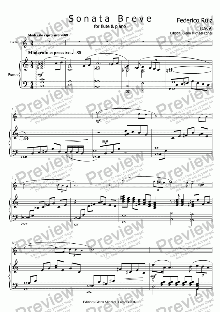 page one of Ruiz, Sonata Breve fl & pno