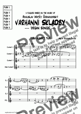 page one of Fugue No.2 VARHANNI SKLADBY-'Organ Songs' for Clarinet Quartet
