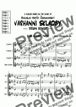 page one of Fugue No.3 VARHANNI SKLADBY-'Organ Songs' for Clarinet Quartet