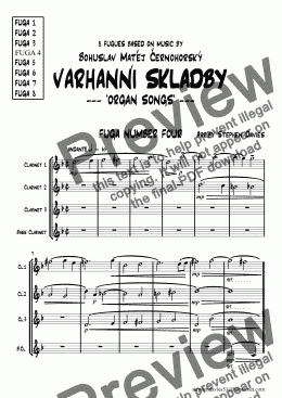 page one of Fugue No.4 VARHANNI SKLADBY-'Organ Songs' for Clarinet Quartet