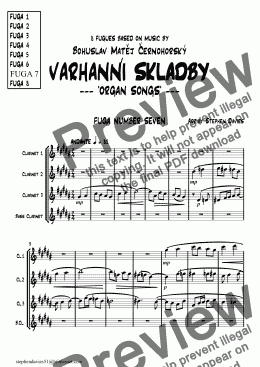 page one of Fugue No.7 VARHANNI SKLADBY-'Organ Songs' for Clarinet Quartet