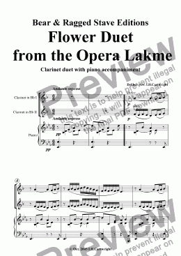 page one of Flower Duet from the opera Lakme - clarinet duet