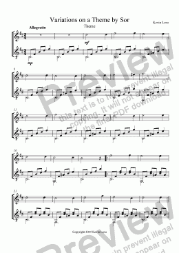 page one of Variations on a Theme by Sor (Flute and Guitar) - Theme