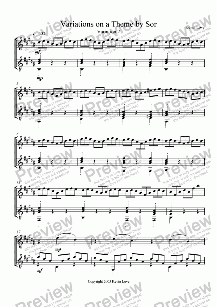 page one of Variations on a Theme by Sor (Flute and Guitar) - Var. 2