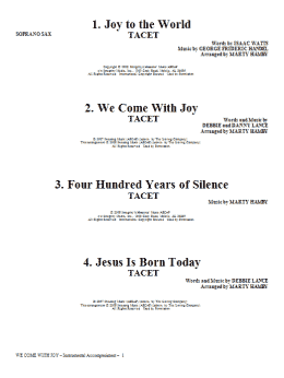 page one of We Come With Joy Orchestration - Soprano Sax (Choir Instrumental Pak)