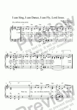 page one of I can sing, I can dance, I can fly, Lord Jesus