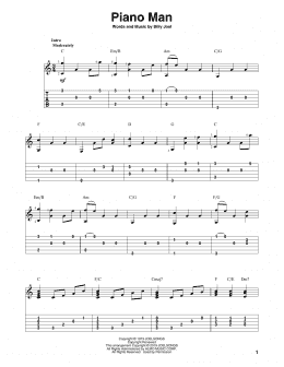page one of Piano Man (arr. Bill LaFleur) (Solo Guitar Tab)