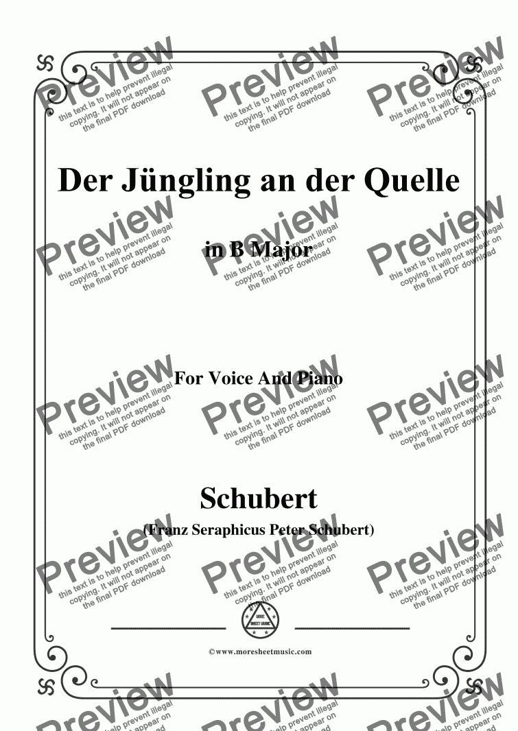 page one of Schubert-Der Jüngling an der Quelle,in B Major,for Voice&Piano