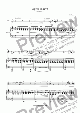 page one of Apres un reve - Violin & Piano