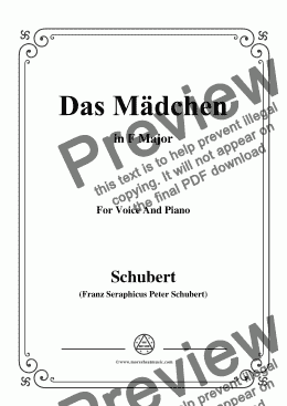 page one of Schubert-Das Mädchen,in F Major,for Voice&Piano