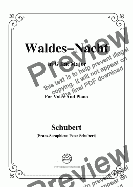 page one of Schubert-Waldes-Nacht,in G flat Major,for Voice&Piano