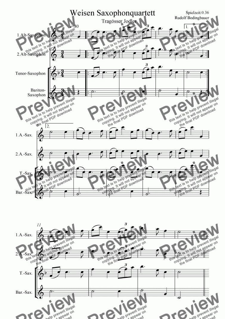 page one of Weisen f�r Saxophonquartett