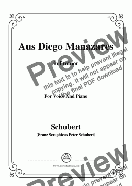 page one of Schubert-Aus Diego Manazares,D.458,in f minor,for Voice&Piano