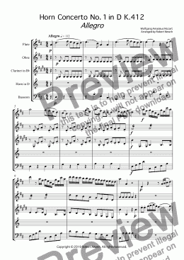 page one of Allegro from Horn  Concerto  No. 1 in  D  K.412