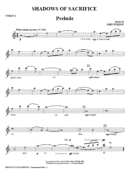 page one of Shadows of Sacrifice - Violin 1 (Choir Instrumental Pak)