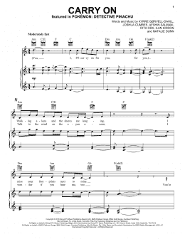 page one of Carry On (from Pokémon Detective Pikachu) (Piano, Vocal & Guitar Chords (Right-Hand Melody))