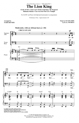 page one of The Lion King (Medley) (arr. Mark Brymer) (SATB Choir)