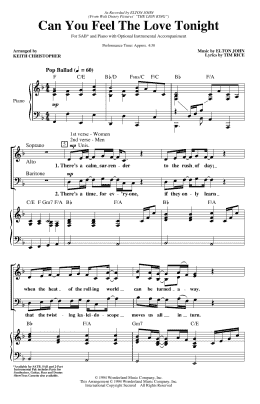 page one of Can You Feel The Love Tonight (from The Lion King) (arr. Keith Christopher) (SAB Choir)