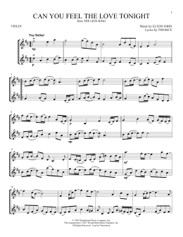 page one of Can You Feel the Love Tonight (from The Lion King) (Violin Duet)