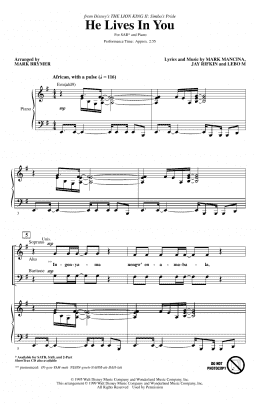 page one of He Lives In You (from The Lion King II: Simba's Pride) (arr. Mark Brymer) (SAB Choir)