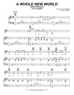 page one of A Whole New World (Duet Version) (from Aladdin) (Piano, Vocal & Guitar Chords (Right-Hand Melody))