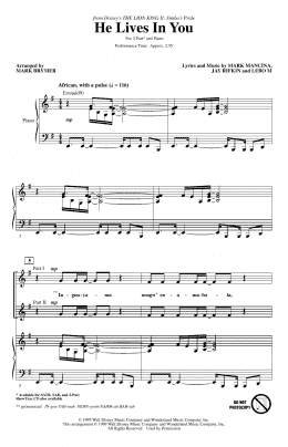 page one of He Lives In You (from The Lion King II: Simba's Pride) (arr. Mark Brymer) (2-Part Choir)