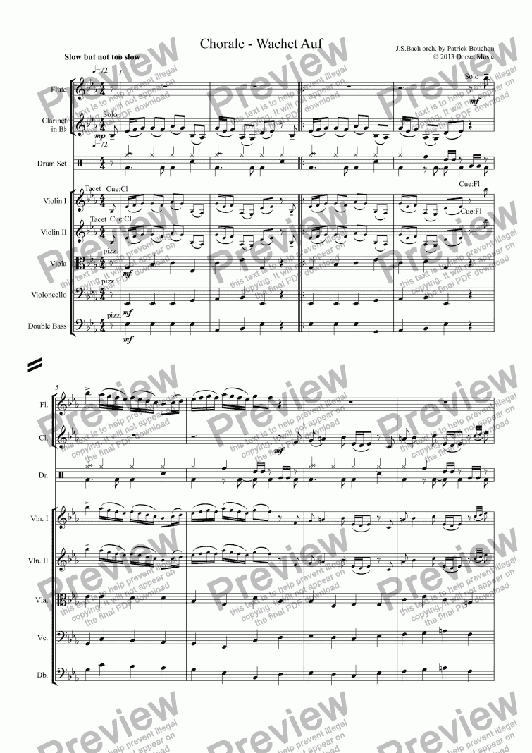 page one of Wachet Auf by J. S. Bach for Orchestra
