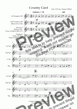 page one of Coventry Carol (Brass Quartet Version)