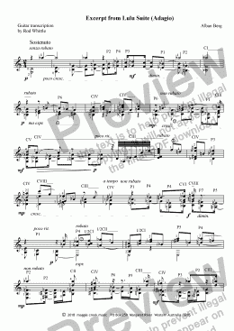 page one of Excerpt from Lulu Suite (for solo classical guitar)  4 pp