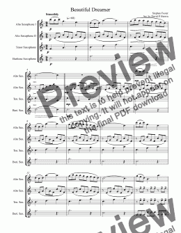 page one of Beautiful Dreamer for Saxophone Quartet