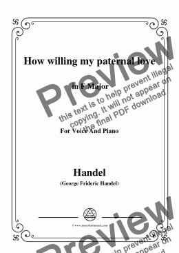 page one of Handel-How willing my paternal love in F Major, for Voice and Piano