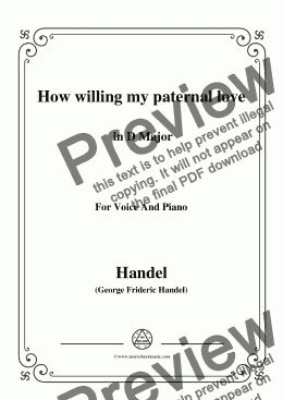 page one of Handel-How willing my paternal love in D Major, for Voice and Piano