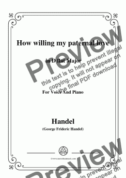page one of Handel-How willing my paternal love in D flat Major, for Voice and Piano
