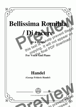 page one of Handel-Bellissima Romilda(Di tacere),from 'Serse',in a minor,for Voice and Piano