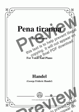 page one of Handel-Pena tiranna,from 'Amadigi',in a minor,for Voice and Piano