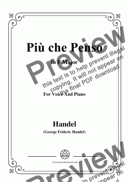 page one of Handel-Più che Penso,from 'Serse',in F Major,for Voice and Piano