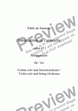 page one of Introduction et Tarantelle, opus 43 - Solo Violin and String Orchestra